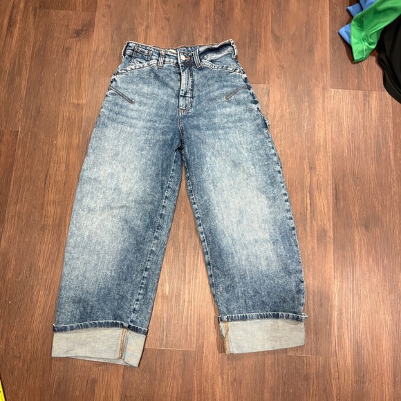 Pilcro Denim - Pilcro Anthropologie Kayden Cuffed Carpenter Barrel Leg Jeans 26 Acid Wash Blue